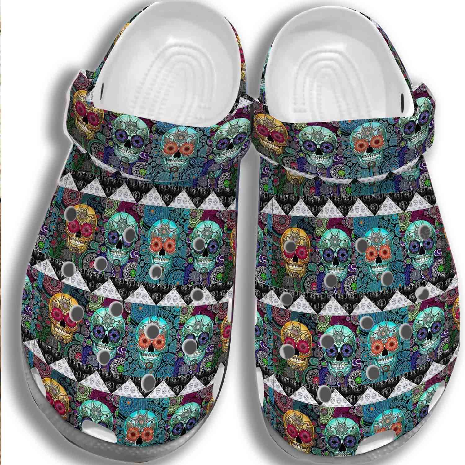 Skull Pattern Crocs Clog Shoes  Whitesole Shoes Crocbland Clog Gifts For Men Women